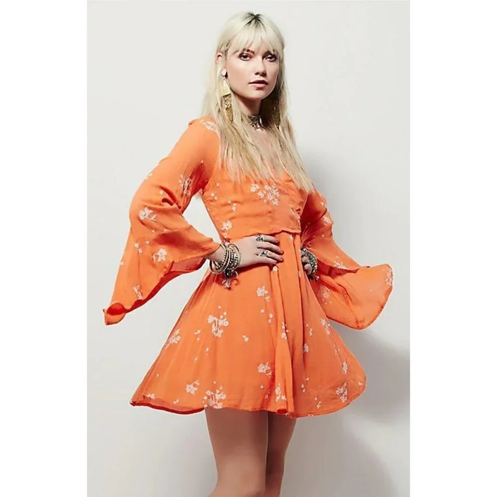 Free People Jasmine Embroidered Orange Dress